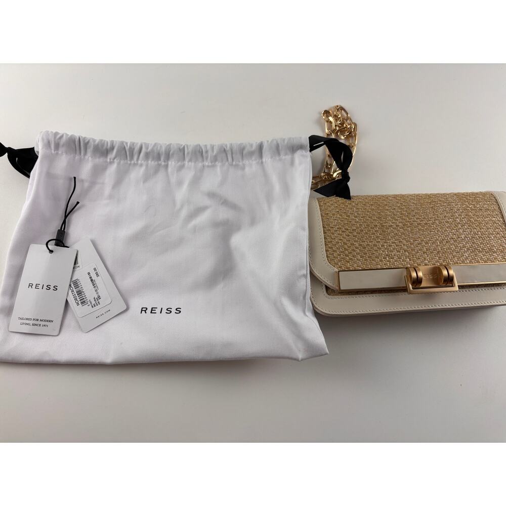 Reiss Lexi Raffia White Gold Chain Shoulder Bag - Picture 11 of 12